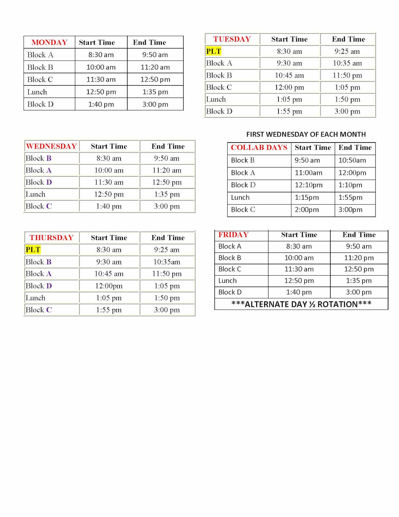 Bell Schedule 2022 - 2023 | Hugh Boyd Secondary School